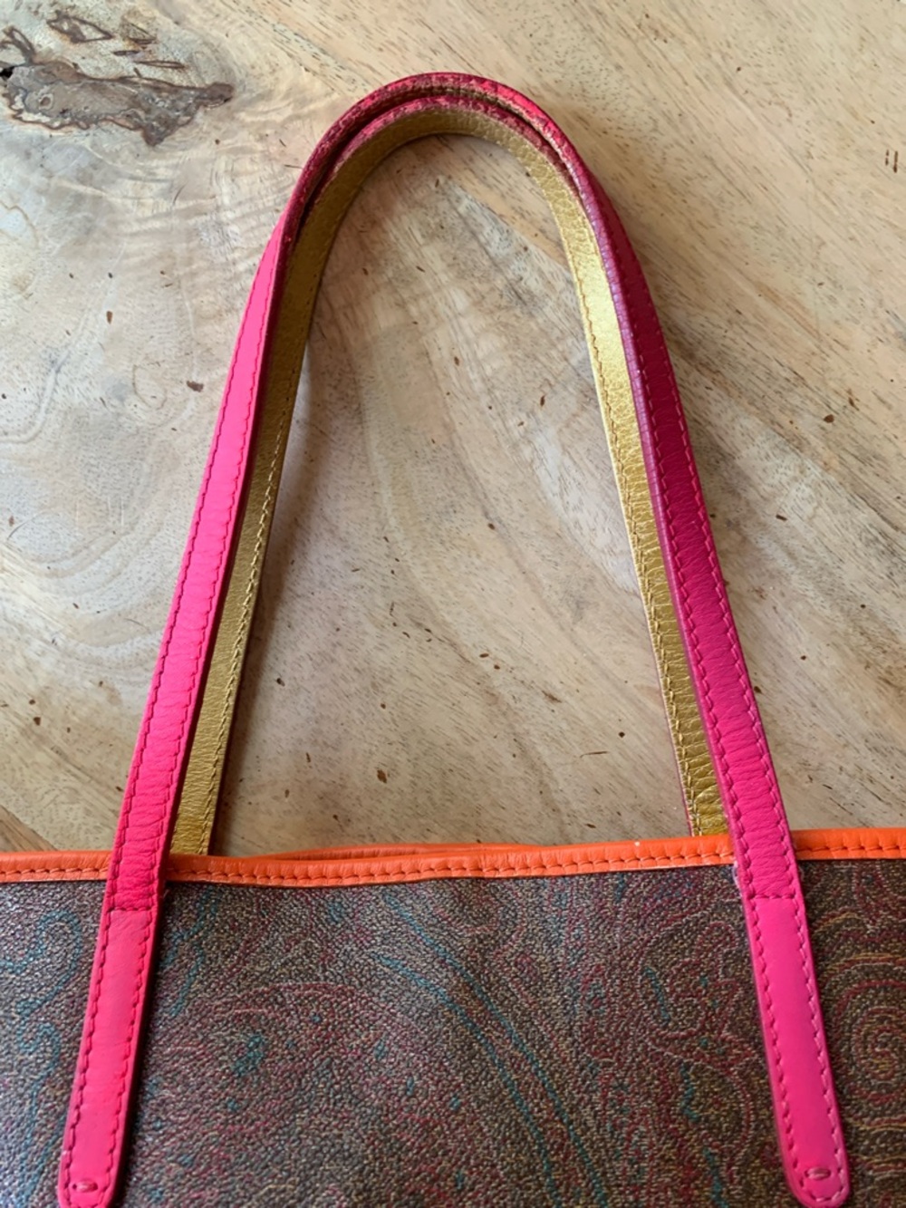 ETRO Paisley Shopping Tote with Pink Handles and Orange/Yellow Trim - Picture 6 of 17